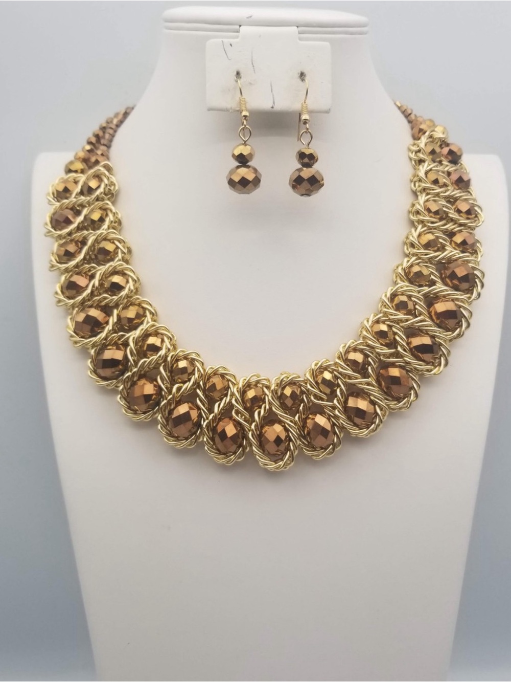 Gold-Tone Braided Crystal Necklace & Earrings Set - Women Jewelry